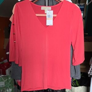 Michael Kors Coral V-Neck Top
